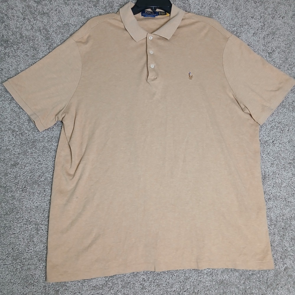 Polo Ralph Lauren Mens XL Classic Fit Tan Heather Jersey Polo Shirt Short Sleeve